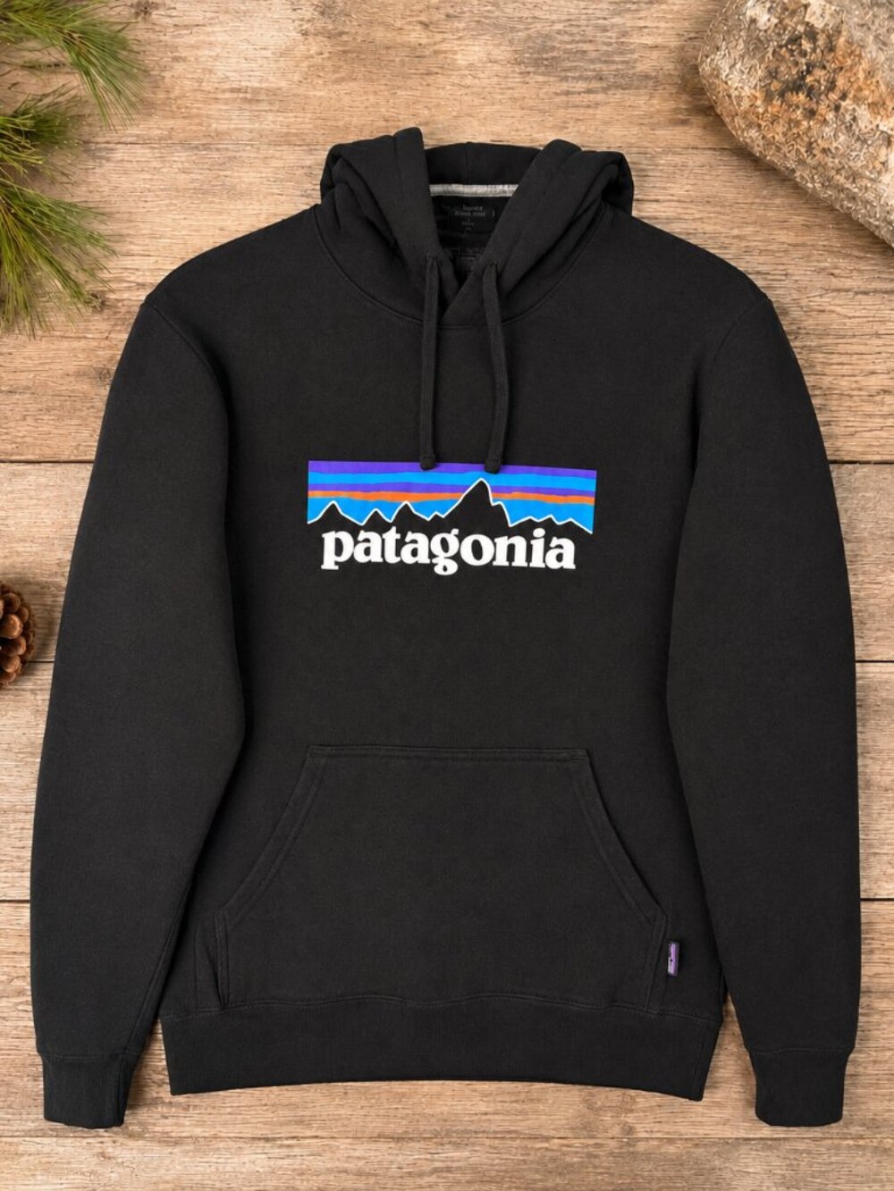 Patagonia P-6 Logo Uprisal Black Hoodie Men's Medium Regular Fit Hoody Pullover